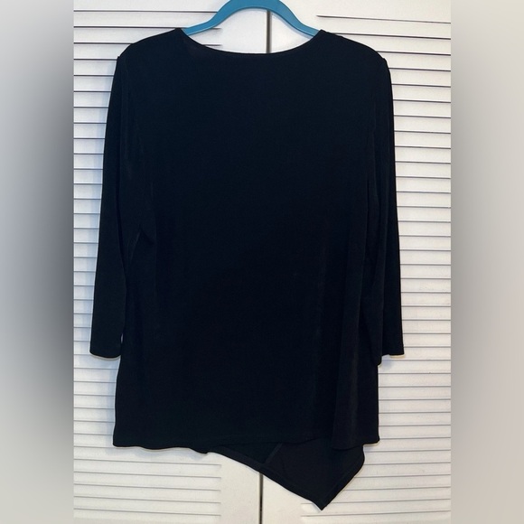 Chico's Travelers Shirt Womens Size 2 12 Large Black Faux Leather V-Neck Tunic - Picture 2 of 5